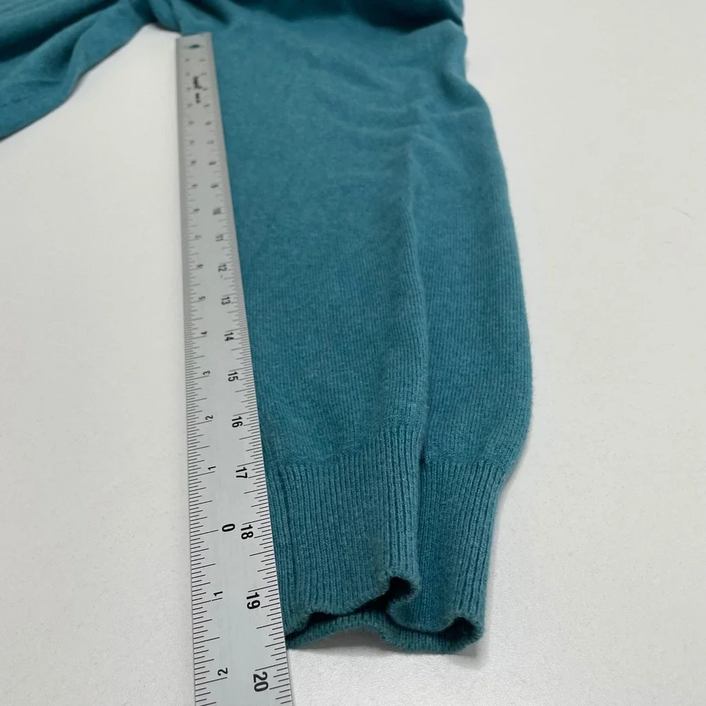LL Bean Mens V-Neck Sweater Teal Blue Cotton Cashmere Blend L-Tall Preppy Gorp
